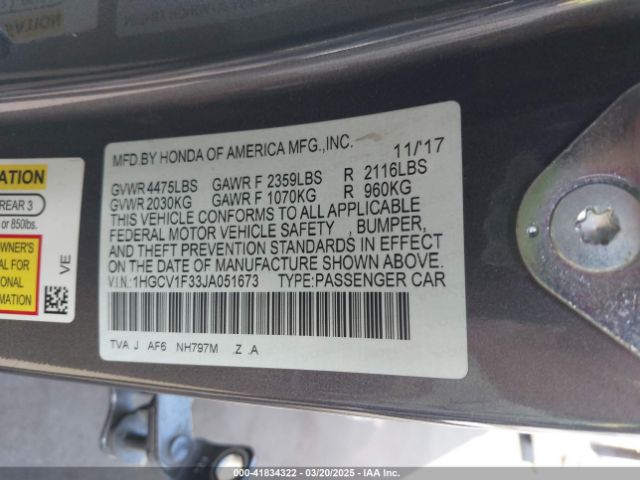 1HGCV1F33JA051673 Honda Accord Sport