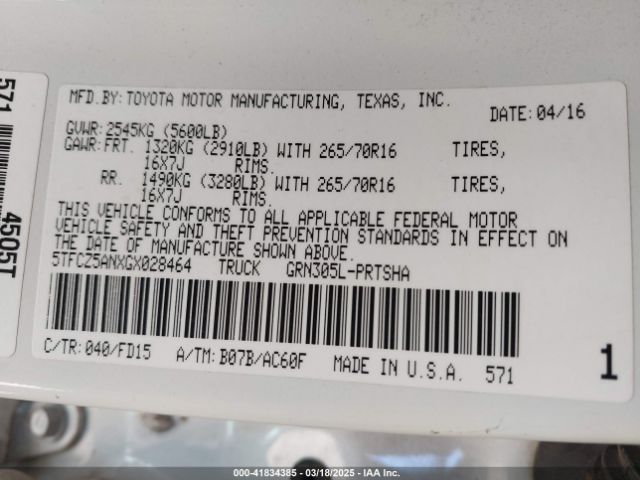 5TFCZ5ANXGX028464 Toyota Tacoma Trd Off Road