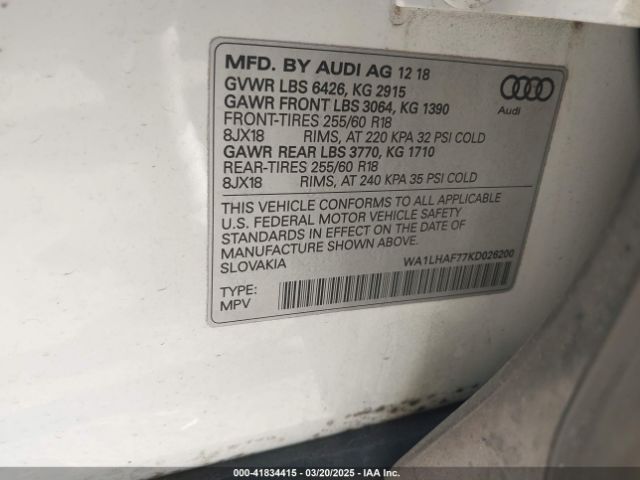 WA1LHAF77KD026200 Audi Q7 45 Premium
