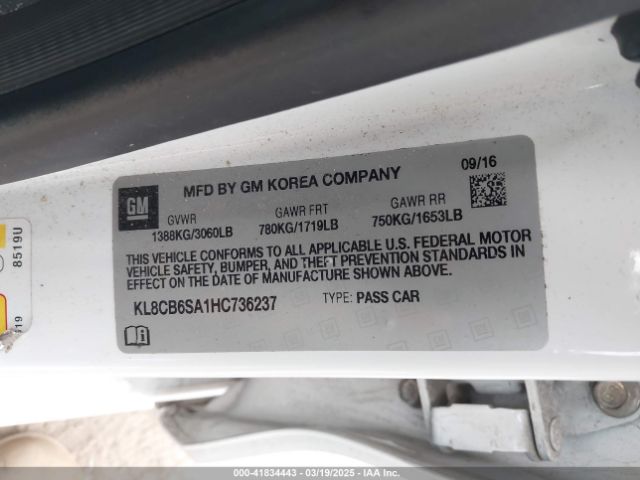 KL8CB6SA1HC736237 Chevrolet Spark Ls Cvt