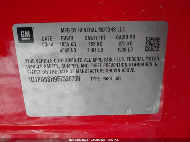 1G1PA5SH9E7320758 Chevrolet Cruze Ls Auto