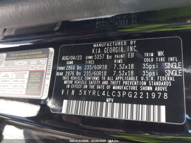 5XYRL4LC3PG221978 KIA SORENTO S