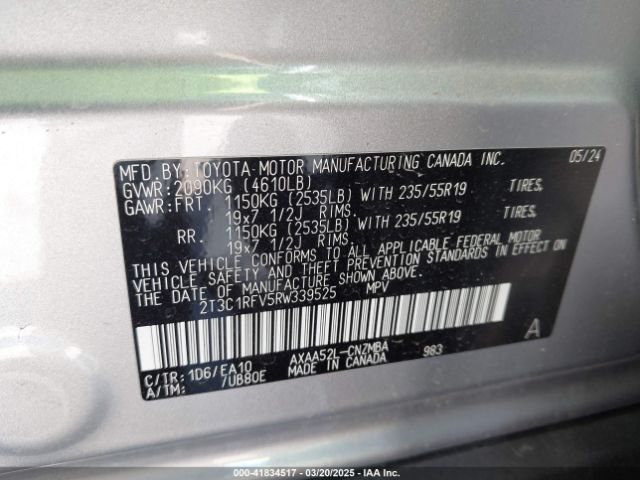 2T3C1RFV5RW339525 Toyota Rav4 Xle Premium
