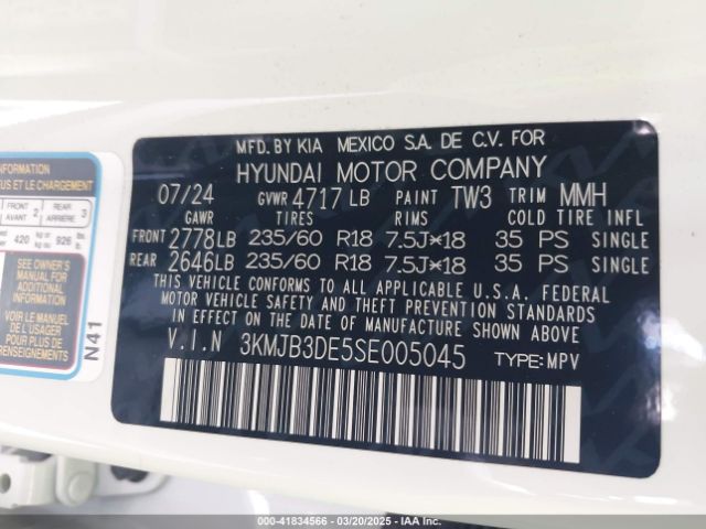 3KMJB3DE5SE005045 Hyundai TUCSON SEL