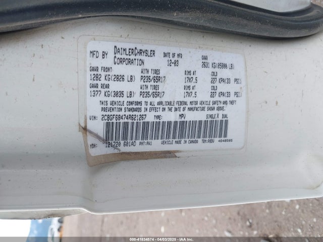 Aukcja sprzedaży 2004 Chrysler Pacifica, vin: 2C8GF68474R621267, numer aukcji: 41834574