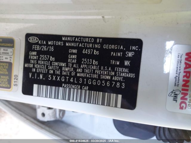5XXGT4L31GG056783 KIA Optima Lx