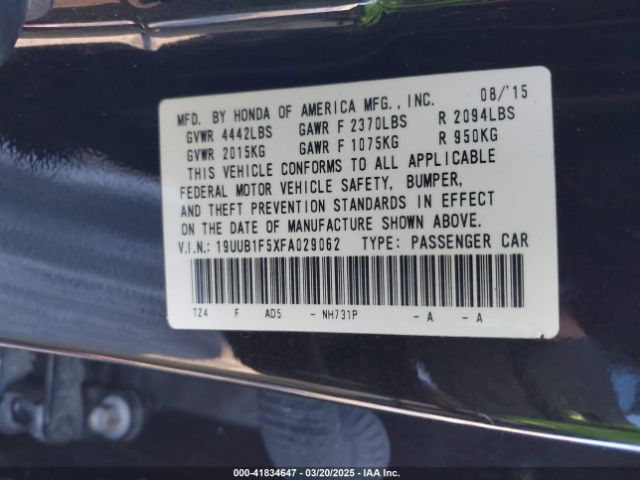 19UUB1F5XFA029062 Acura TLX TECH