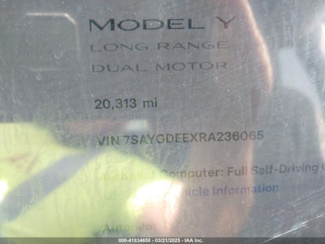 7SAYGDEEXRA236065 Tesla Model Y Long Range Dual Motor All-wheel Drive