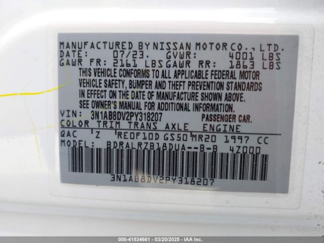 3N1AB8DV2PY318207 Nissan Sentra Sr Xtronic Cvt