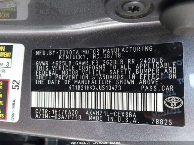 4T1B21HKXJU510473 Toyota Camry Hybrid Se
