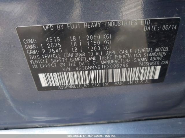 4S3BNBA61F3006289 Subaru Legacy 2.5i
