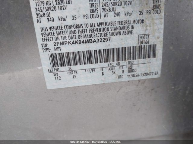 2FMPK4K94MBA32297 Ford Edge Titanium