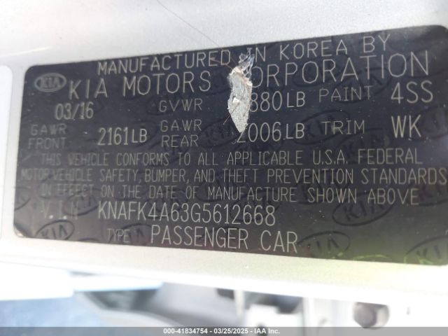KNAFK4A63G5612668 KIA FORTE LX