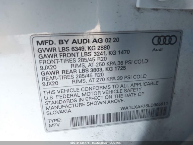 WA1LXAF76LD005911 Audi Q7 Premium Plus 55 Tfsi Quattro Tiptronic