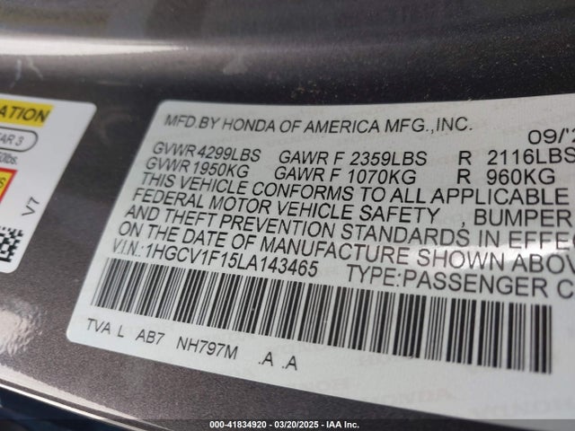 1HGCV1F15LA143465 Honda ACCORD LX