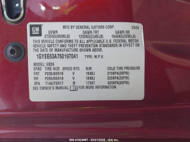 2006 CADILLAC SRX 1GYEE63A760197041 Photo 8