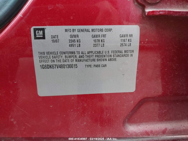 2008 CADILLAC STS 1G6DK67V480136615 Photo 8