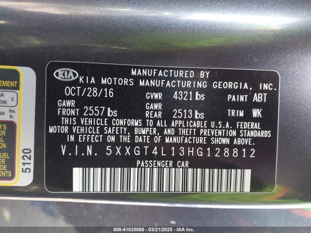 5XXGT4L13HG128812 KIA Optima Lx Turbo