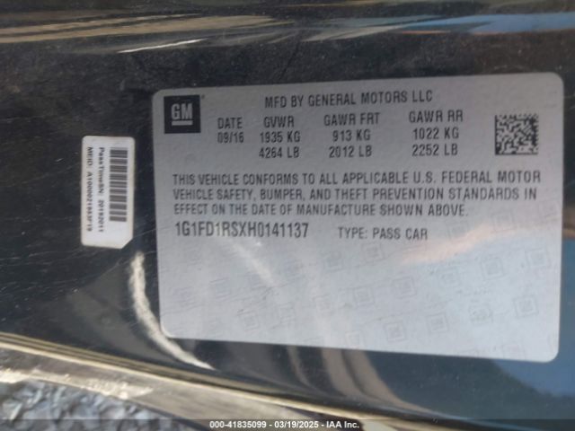 1G1FD1RSXH0141137 Chevrolet Camaro 2lt