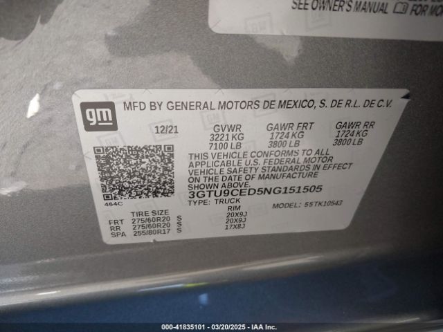 3GTU9CED5NG151505 GMC Sierra 1500 Limited 4wd  Short Box Elevation
