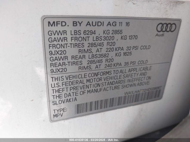 WA1LHAF72HD038067 Audi Q7 2.0t Premium