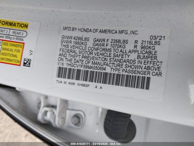 1HGCV1F59MA050694 Honda Accord Ex-l