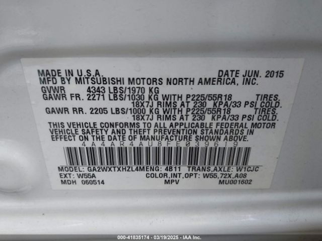 2015 MITSUBISHI OUTLANDER SPORT 4A4AR4AU8FE039619 Photo 8