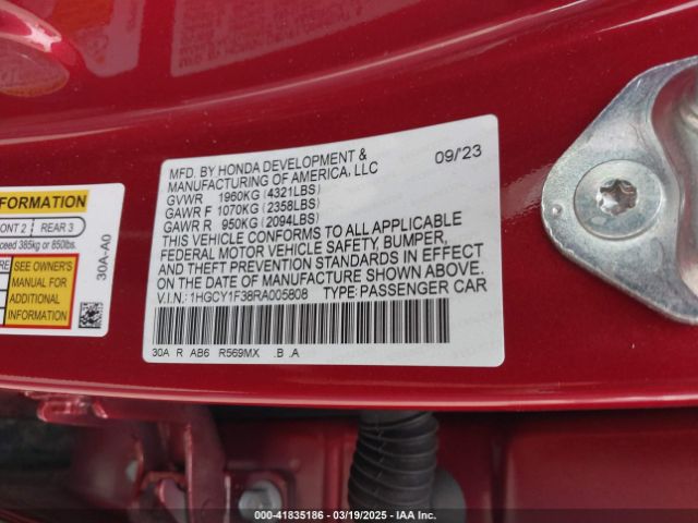 1HGCY1F38RA005808 Honda ACCORD EX