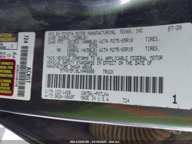 5TFHY5F18LX948800 Toyota 3ur-fe