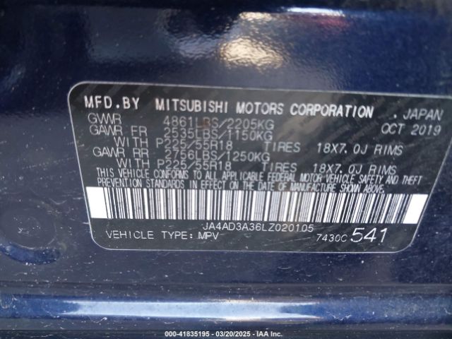 JA4AD3A36LZ020105 Mitsubishi Outlander Le 2.4/se 2.4/sel 2.4/sp 2.4