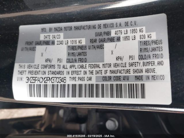 3MZBPACM2PM370346 Mazda Mazda3 2.5 S Preferred