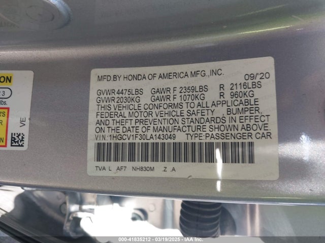 1HGCV1F30LA143049 Honda Accord Sport