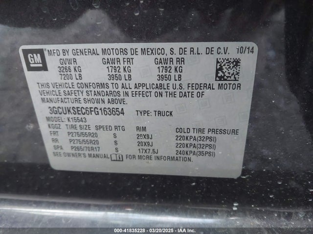 3GCUKSEC6FG163654 Chevrolet Silverado 1500 1lz