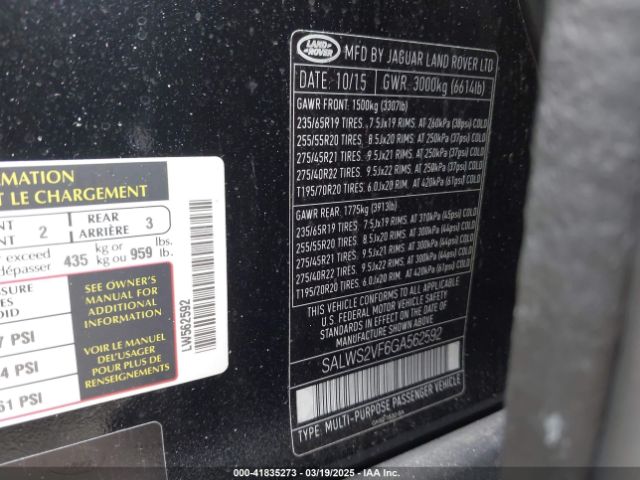2016 LAND ROVER RANGE ROVER SPORT SALWS2VF6GA562592 Photo 8