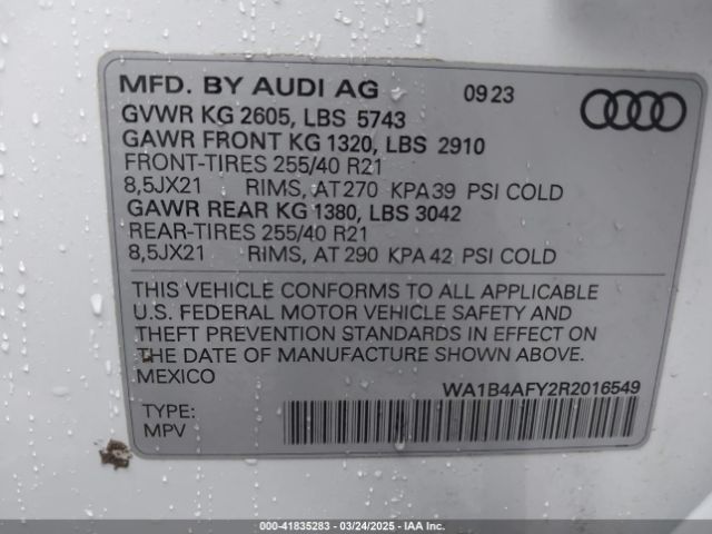 WA1B4AFY2R2016549 Audi Sq5 Premium Plus Tfsi Quattro Tiptronic