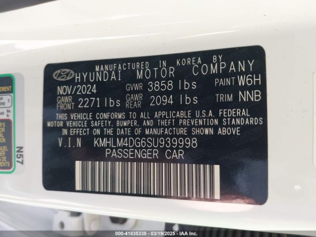 KMHLM4DG6SU939998 Hyundai Elantra Sel Sport