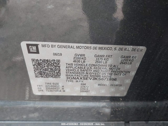 3GNAXSEV3KS671956 Chevrolet EQUINOX LS