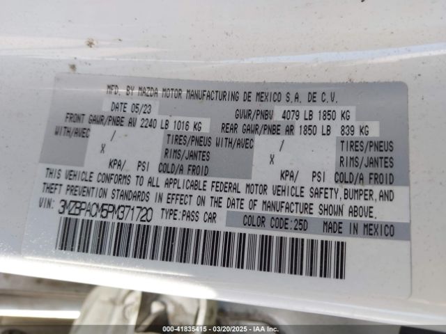 3MZBPACM5PM371720 Mazda Mazda3 2.5 S Preferred