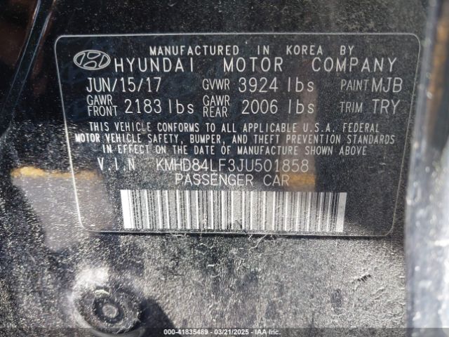 KMHD84LF3JU501858 Hyundai ELANTRA SEL