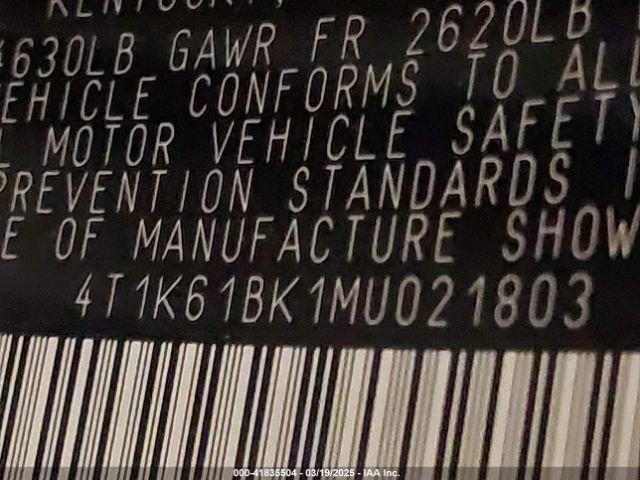 4T1K61BK1MU021803 Toyota Camry Xse Awd