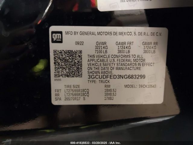3GCUDFED3NG683299 Chevrolet Silverado 1500 4wd  Short Bed Lt Trail Boss