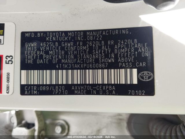 4T1K31AKXPU600867 Toyota Camry Xse Hybrid