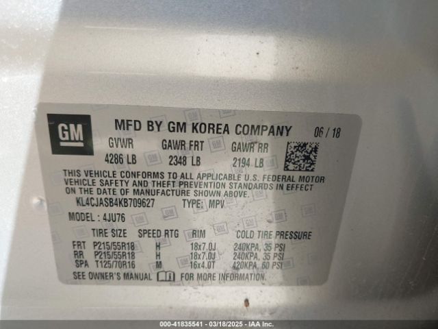 KL4CJASB4KB709627 Buick Encore Fwd Preferred