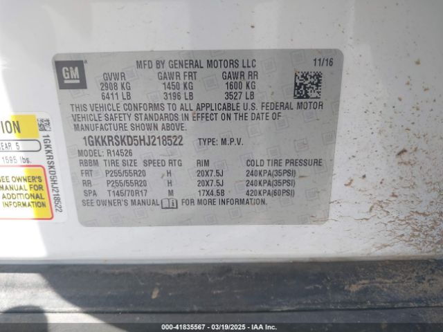 1GKKRSKD5HJ218522 GMC Acadia Limited