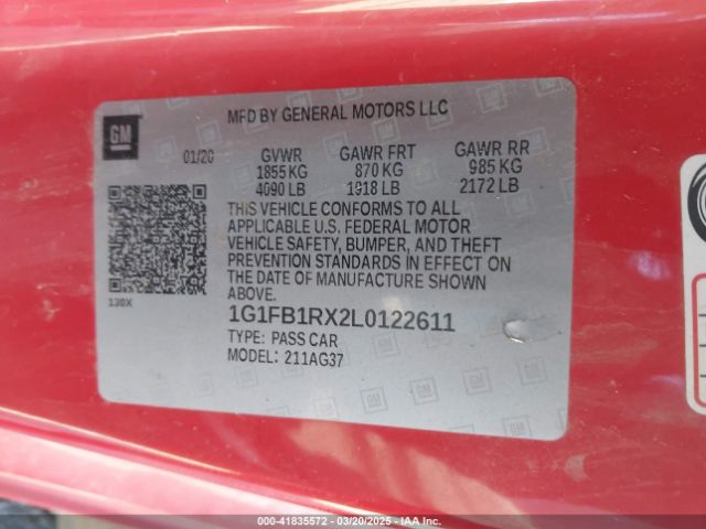 2020 CHEVROLET CAMARO 1G1FB1RX2L0122611 Photo 8