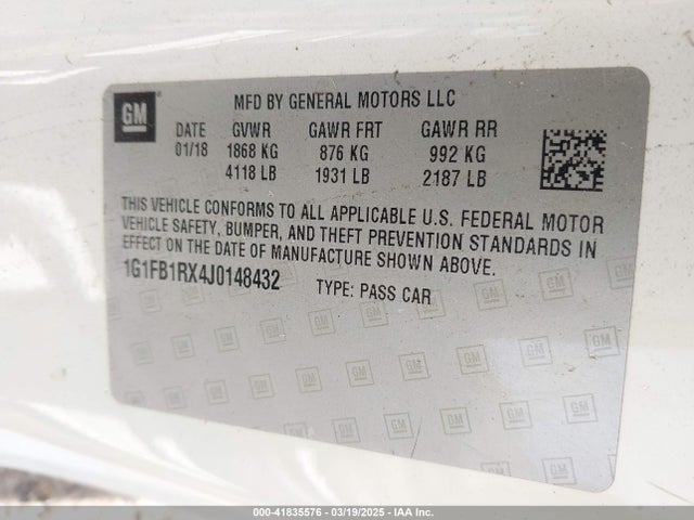 1G1FB1RX4J0148432 Chevrolet Camaro 1lt