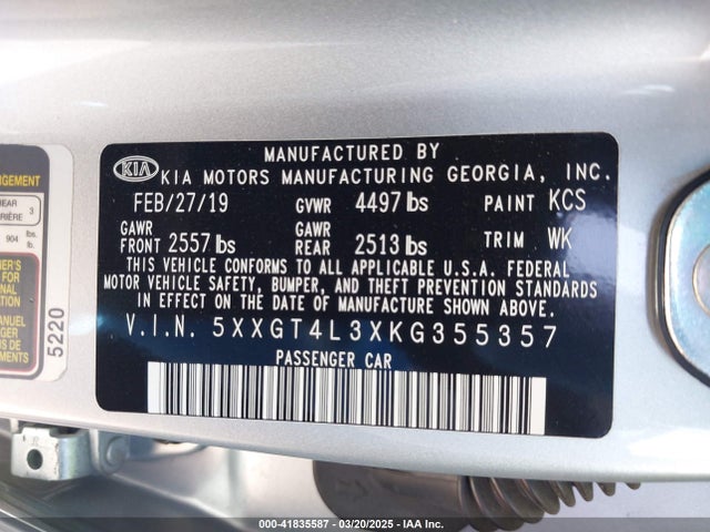 5XXGT4L3XKG355357 KIA Optima Lx