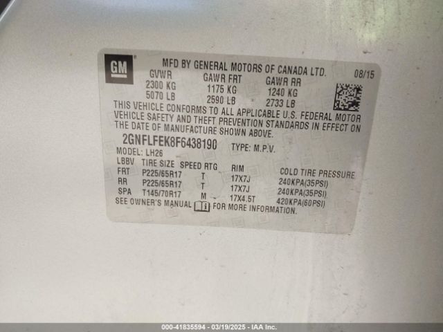 2GNFLFEK8F6438190 Chevrolet EQUINOX 1LT