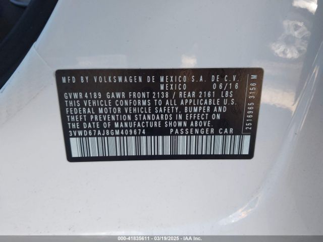 3VWD67AJ8GM409674 Volkswagen Jetta 1.4t Se