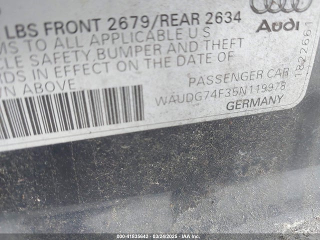 2005 AUDI A6 WAUDG74F35N119978 Photo 8